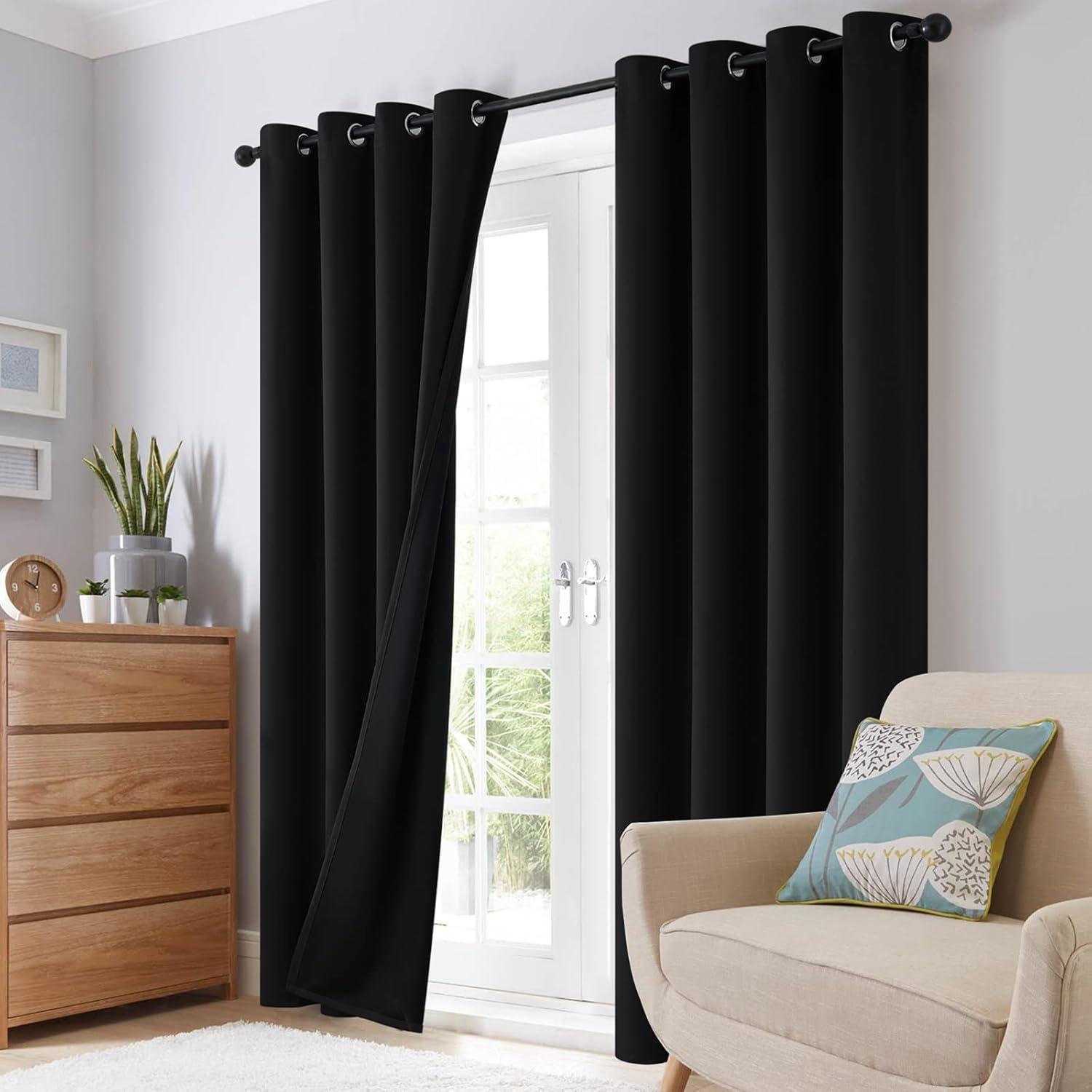 ChrisDowa Grommet Blackout Curtains for Bedroom and Living Room - 2 Panels Set Thermal Insulated Room Darkening Curtains (Black, 42 x 63 Inch)