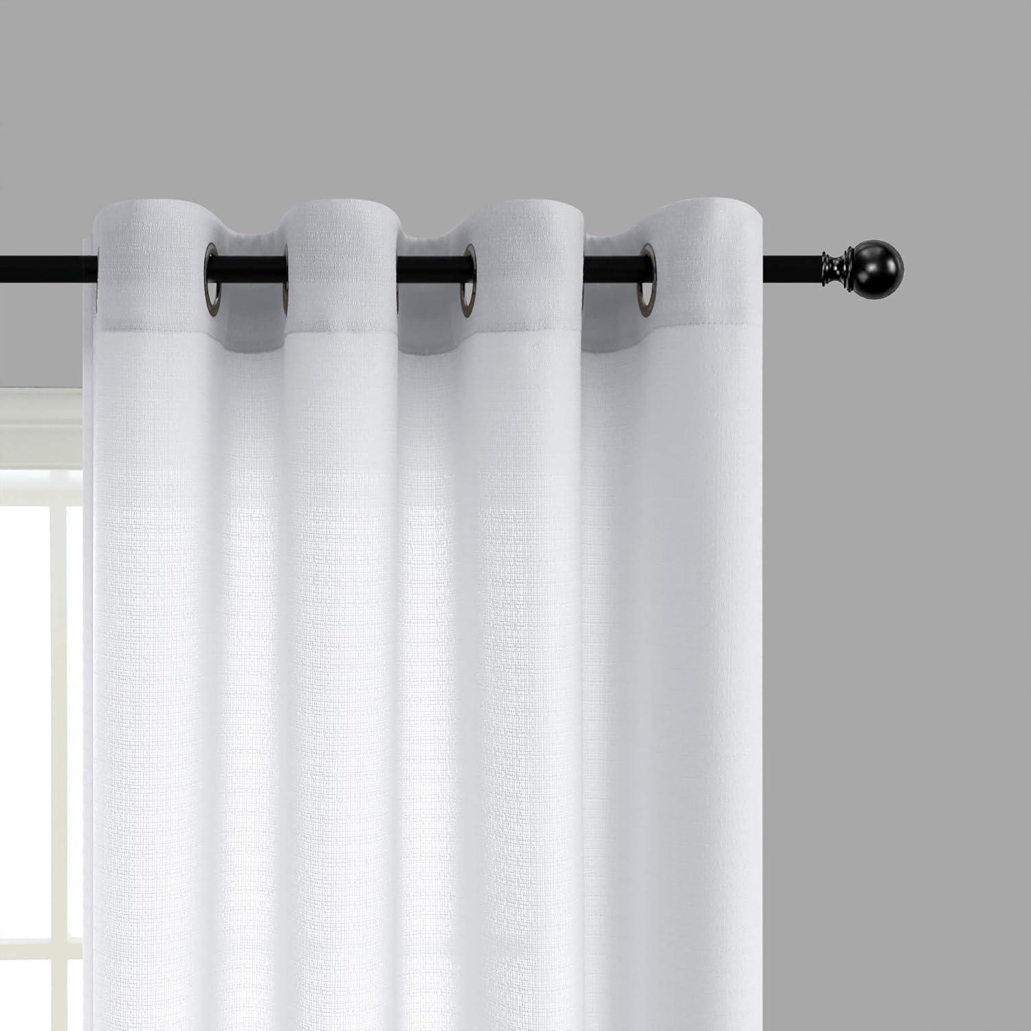 White Linen Semi-Sheer Light-Filtering Rod Pocket Curtains, 63" Length