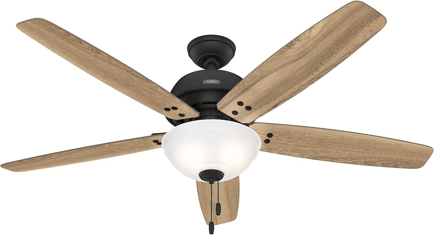 Rustic 60" Matte Black Ceiling Fan with LED Light & WhisperWind Motor