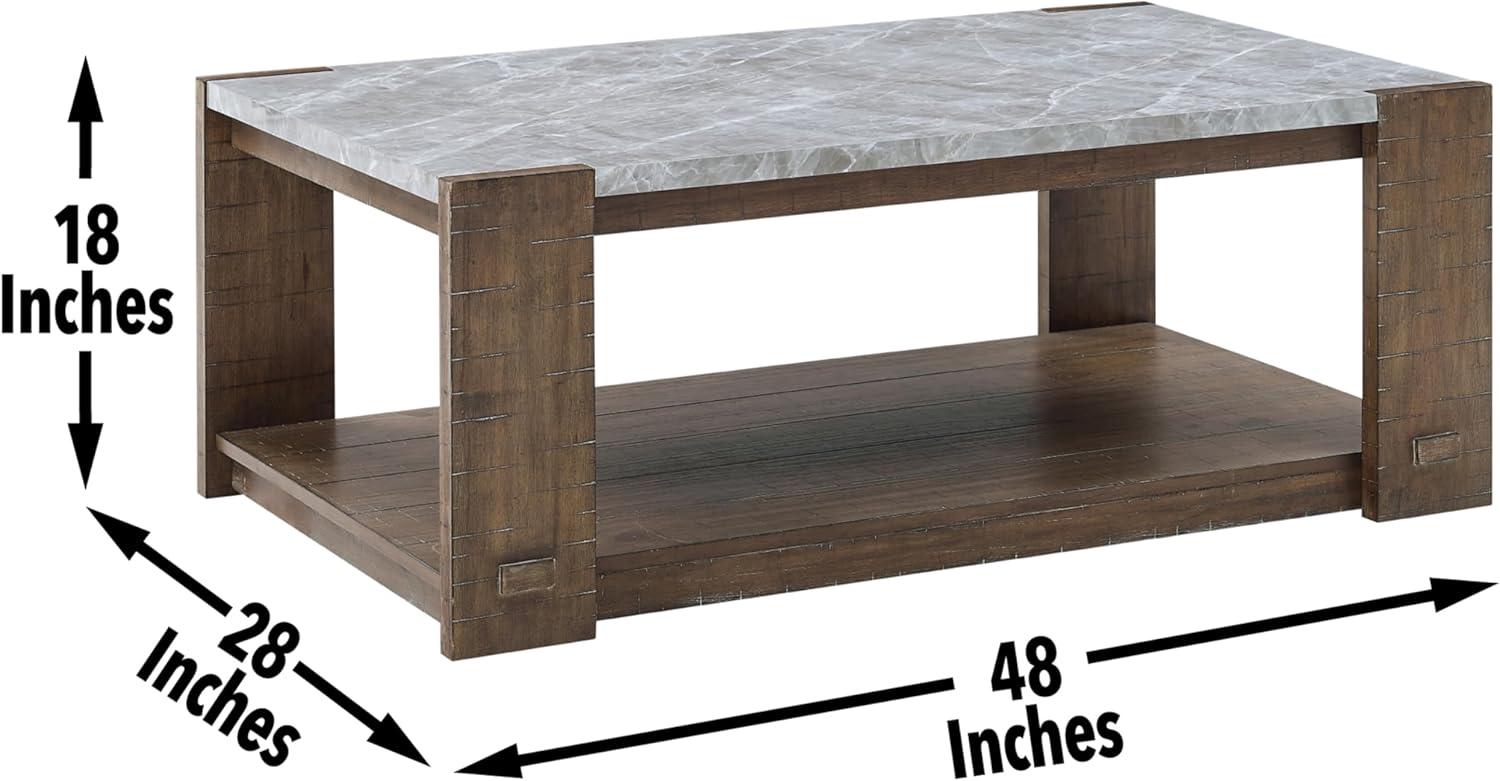 Libby 48" Brown Sintered Stone and Wood Coffee Table with Casters