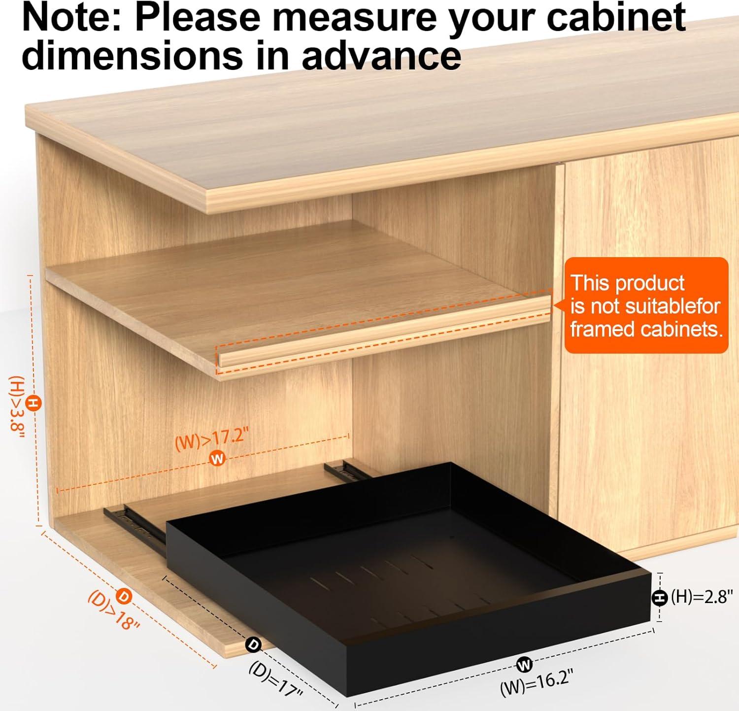 Pull Out Cabinet Organizer, Carbon Steel Cabinet Drawers Slide Out, Pantry Storage Shelves with Nano Adhesive Strip for Kitchen, Bathroom and Living Room 10.3" W X 17.0" D X 2.8H Grey
