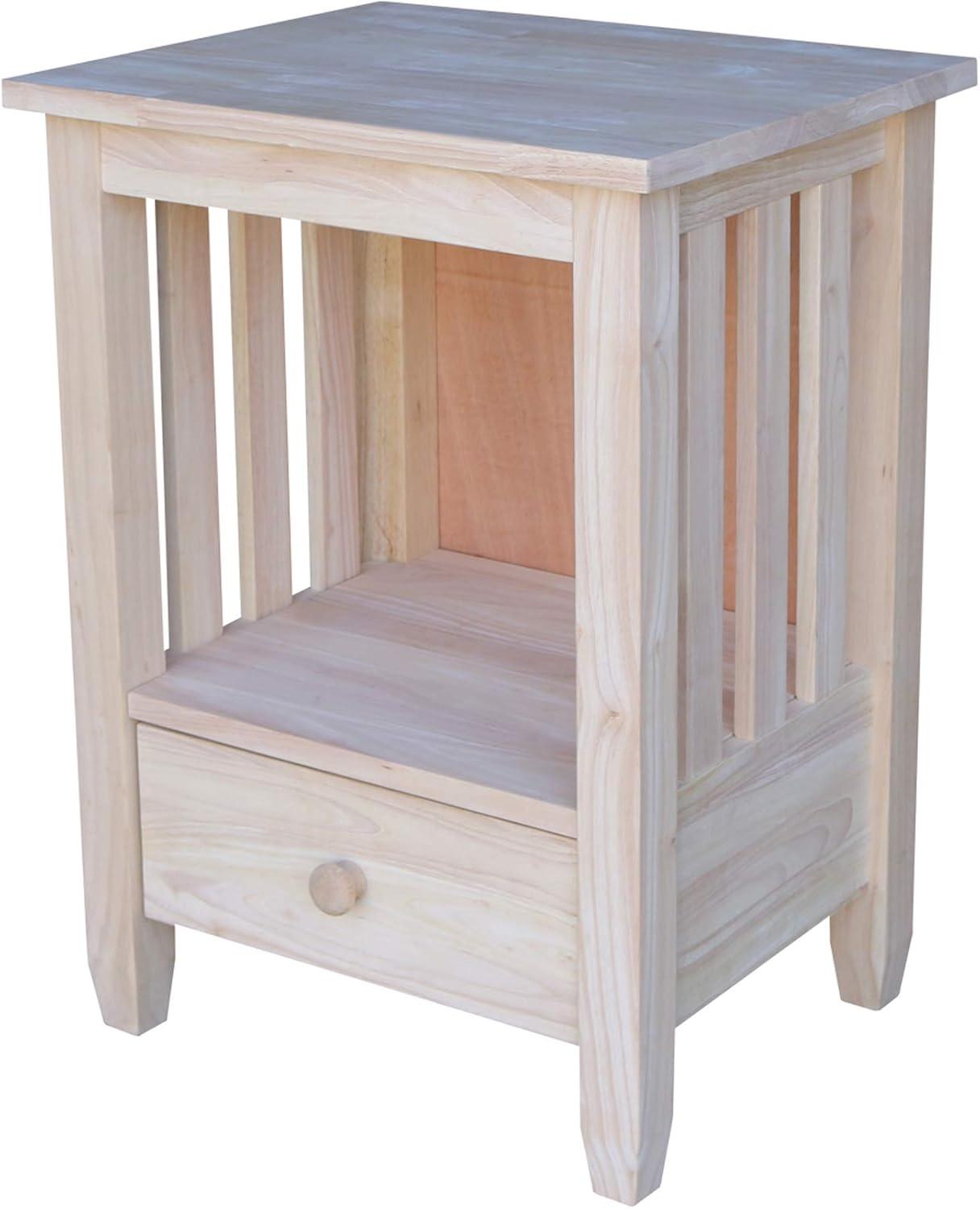 Solid Hardwood Mission-Style End Table with Drawer and Shelf