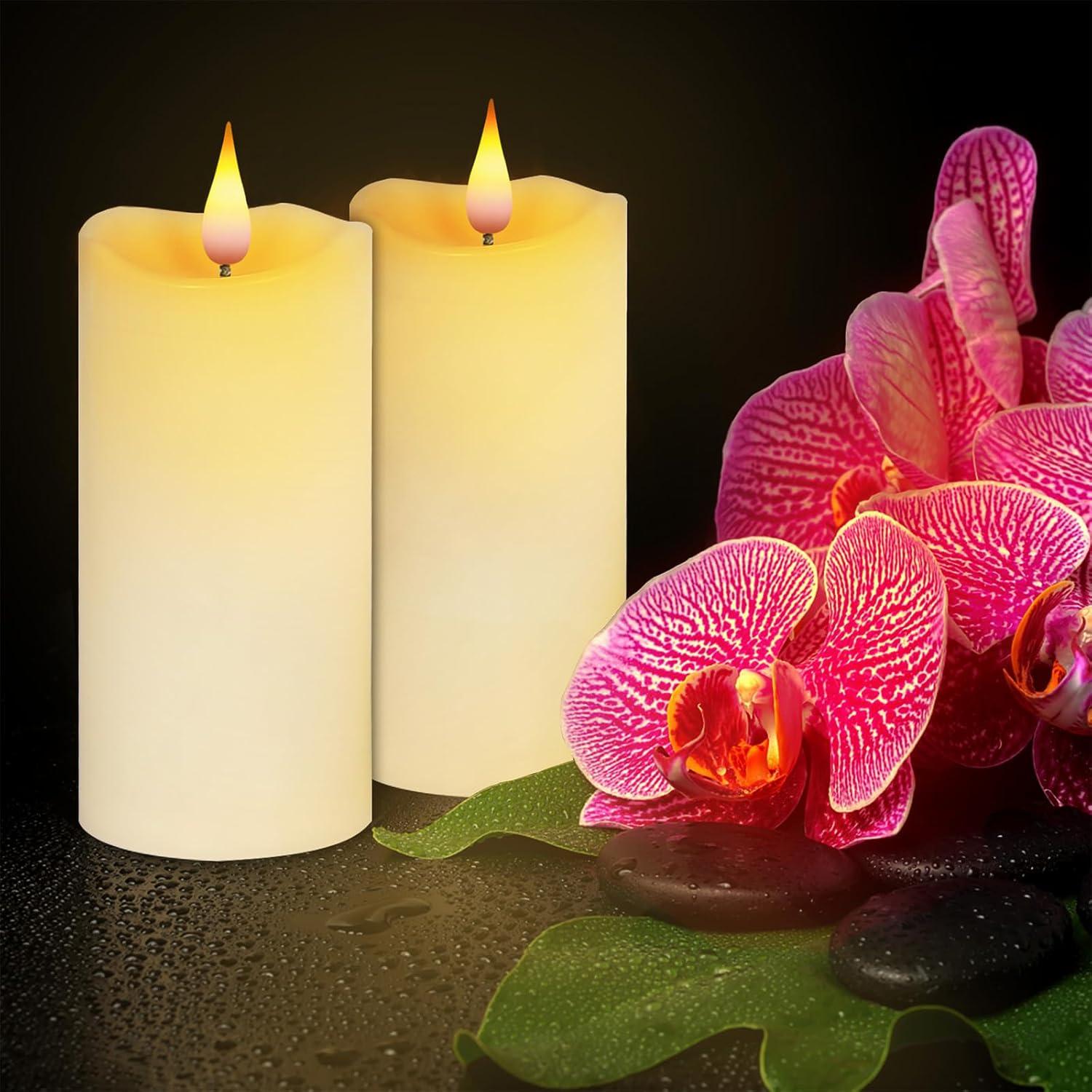 Aignis Indoor Flameless LED Candles Battery Operated with Remote Timer and Wax-Like Shell for Home/Wedding/Holiday Decor, Set of 2(D 2.95" x H 6")
