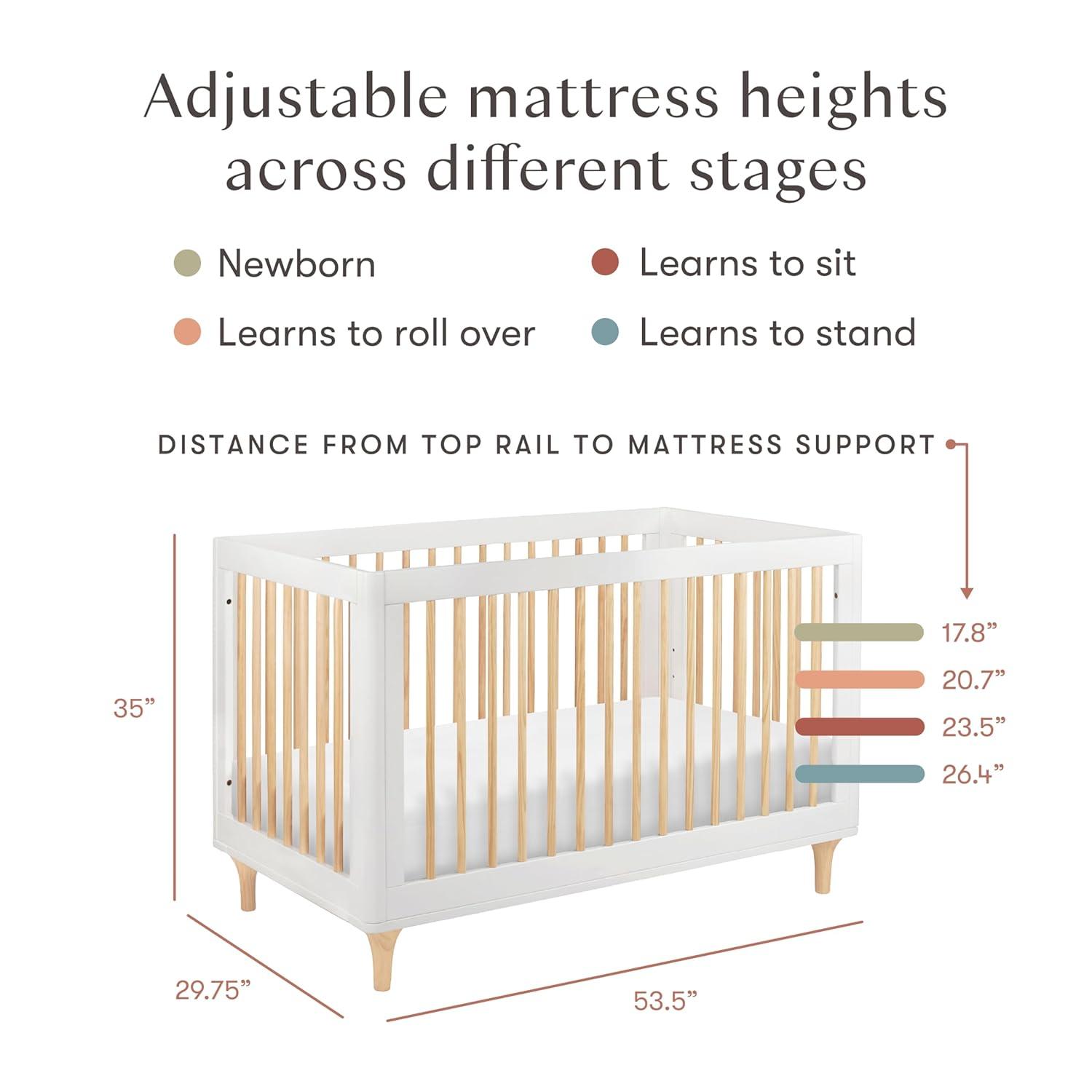 Babyletto Lolly White & Natural Wood 3-in-1 Convertible Baby Crib with Toddler Bed Conversion Kit