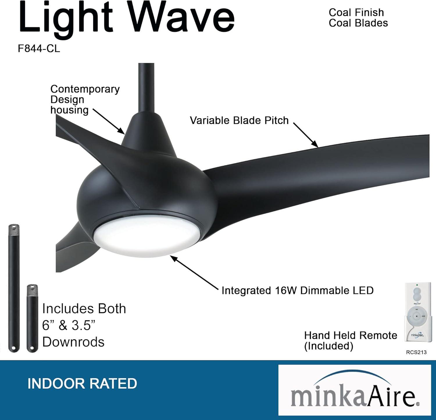 52" Wave 3 - Blade LED Propeller Ceiling Fan with Remote Control and Light Kit Included