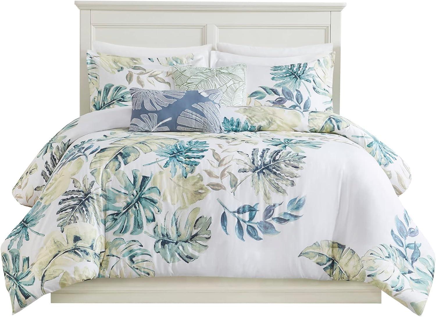 Lorelai Tropical Green and Blue Cotton Full/Queen Duvet Cover Set