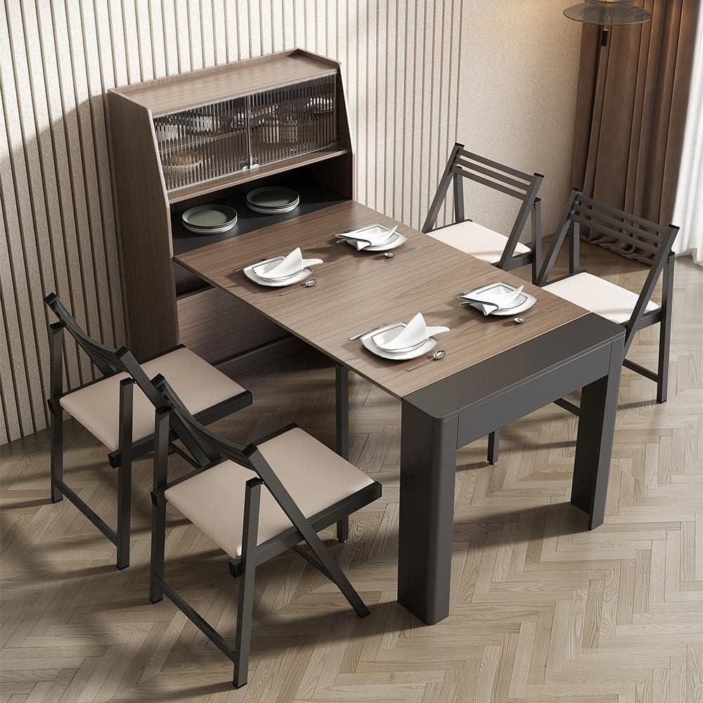 Walnut and Gray Extendable Dining Table with Glass Storage