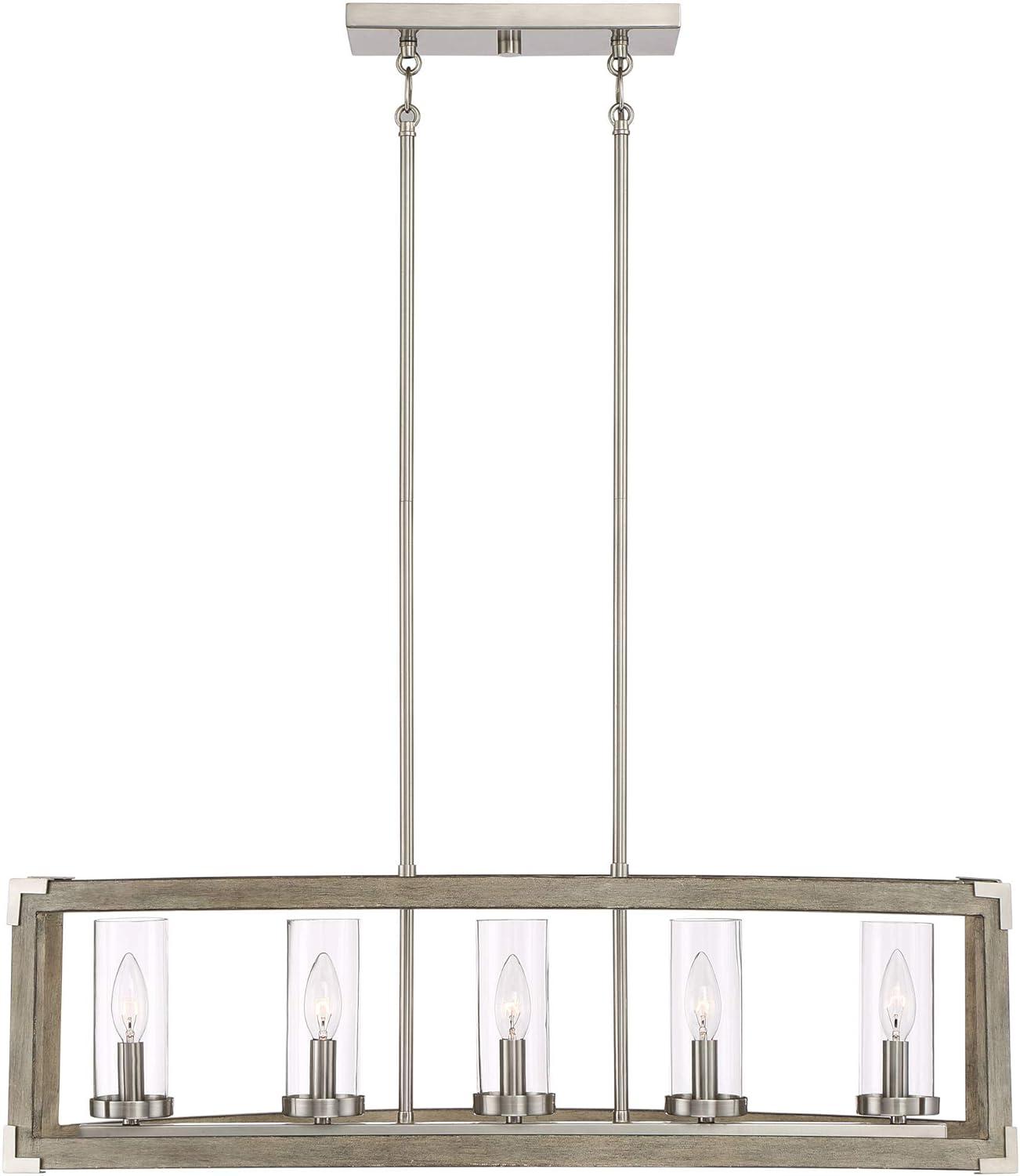 Possini Euro Design Kerr Wood Brushed Nickel Island Pendant Chandelier 32 3/4" Wide Modern Clear Glass Shade 5-Light Fixture for Dining Room Kitchen