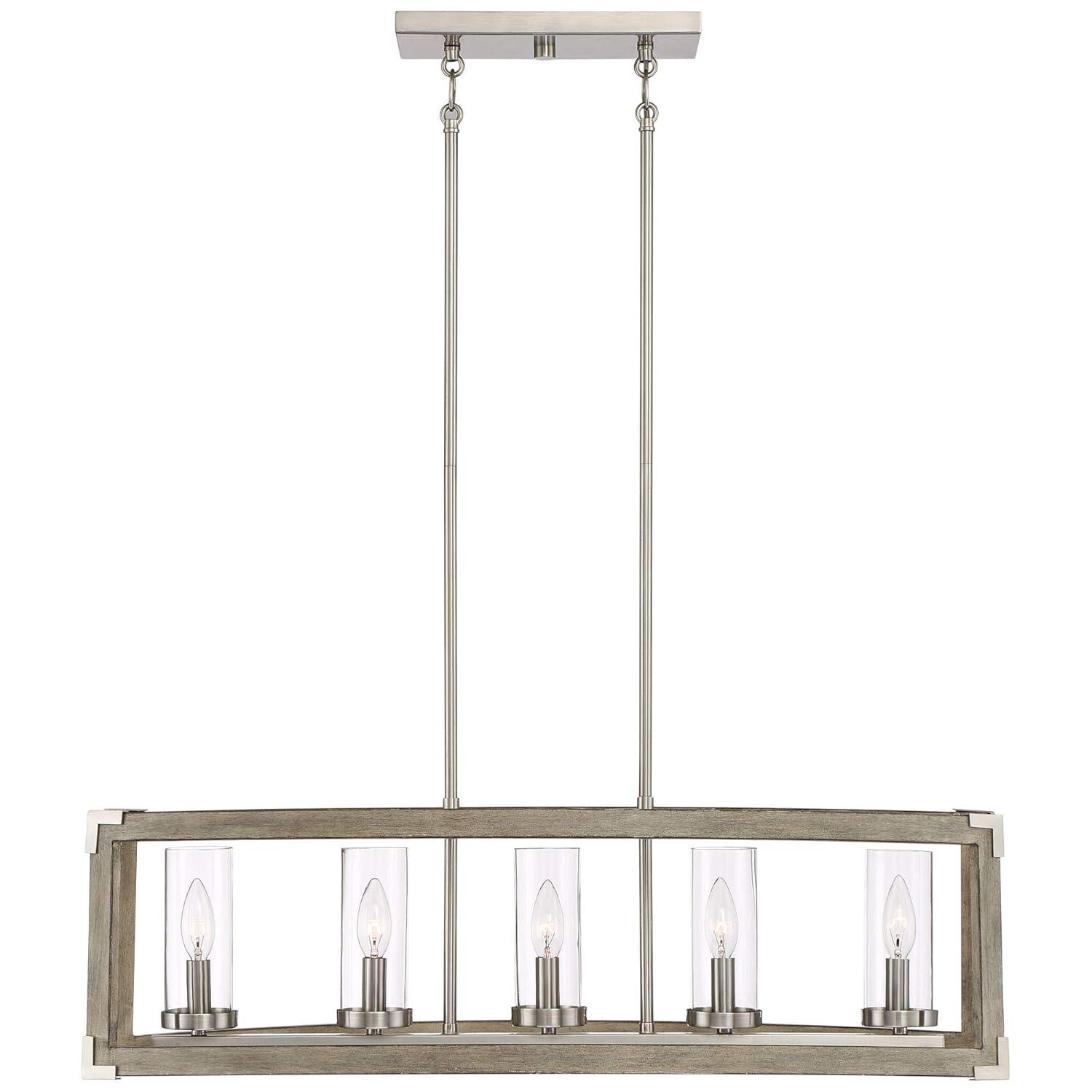 Possini Euro Design Kerr Wood Brushed Nickel Island Pendant Chandelier 32 3/4" Wide Modern Clear Glass Shade 5-Light Fixture for Dining Room Kitchen