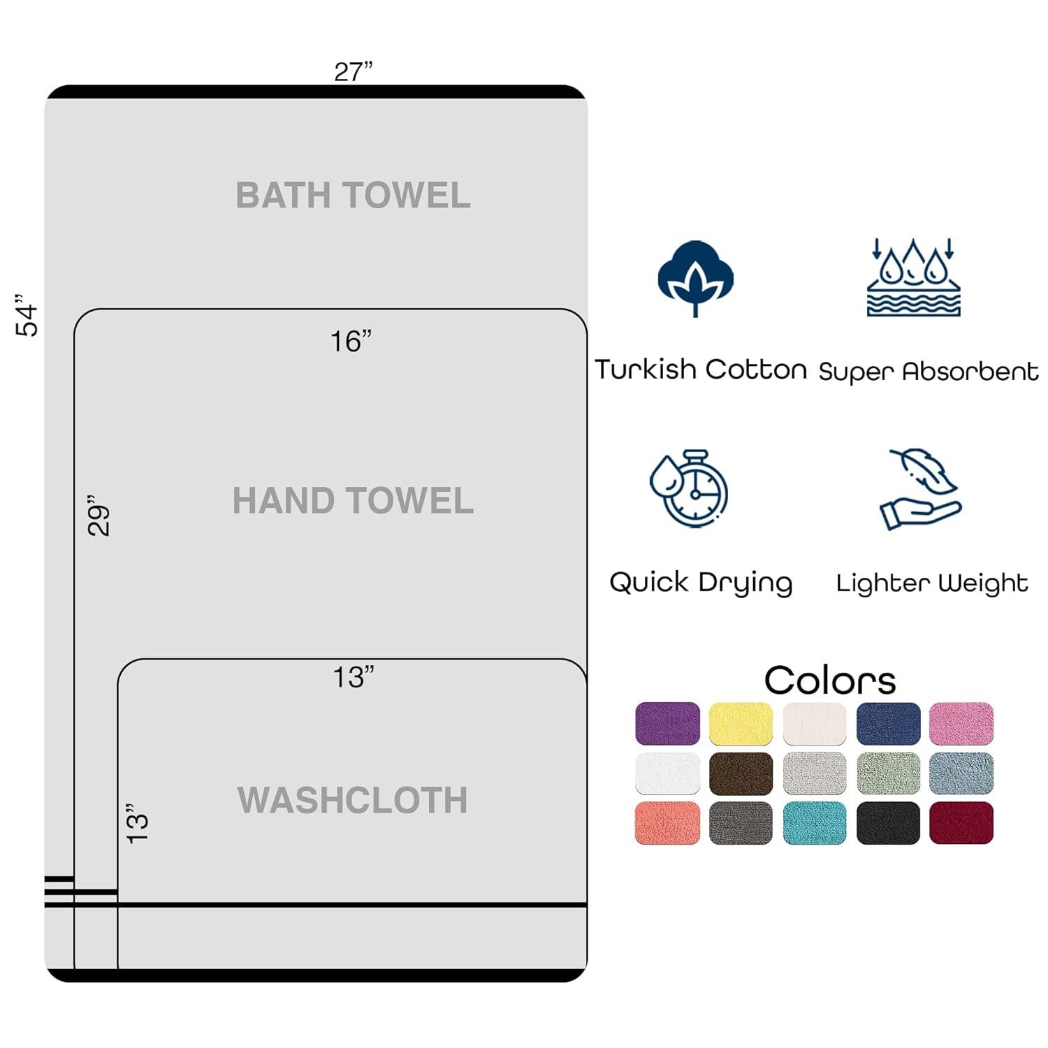 Hawmam Linen Coral 6 Piece Bath Towels Set for Bathroom Original Turkish Cotton Soft, Absorbent 2 Bath Towels, 2 Hand Towels, 2 Washcloths