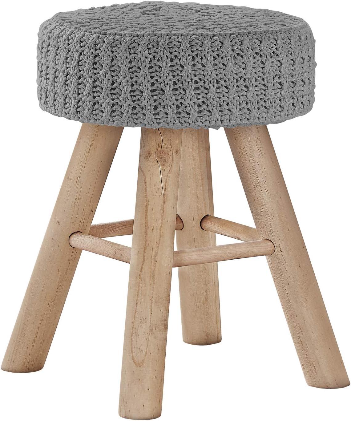 16.25 x 12.25 x 12.25 in. Wood Legs Ottoman, Grey Knit & Natural