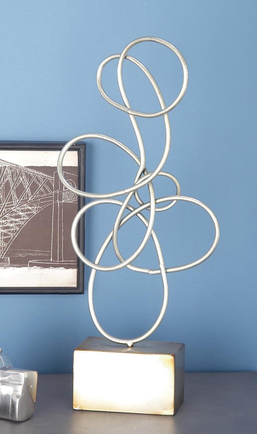 10" x 22" Silver Metal Swirl Abstract Sculpture, by DecMode