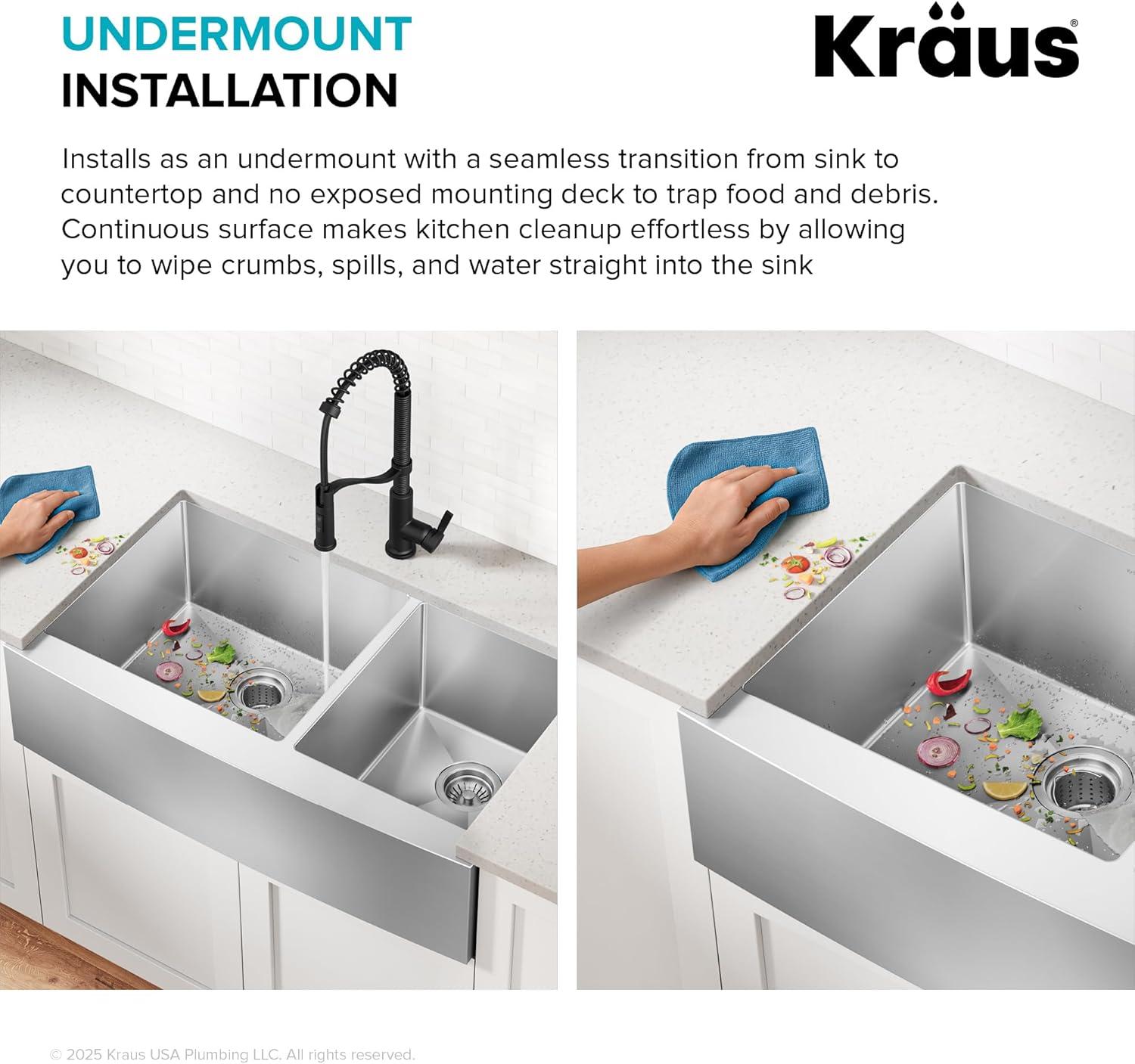 KRAUS Standart Pro Apron Front Farmhouse 16 Gauge Single Bowl Stainless Steel Kitchen Sink