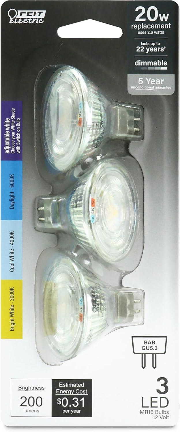 20W Equivalent MR16 GU5.3 Bi-Pin Dimmable 12V Track Light LED Flood Light Bulb 3000K/4000K/5000K Tunable White (18-Pack)