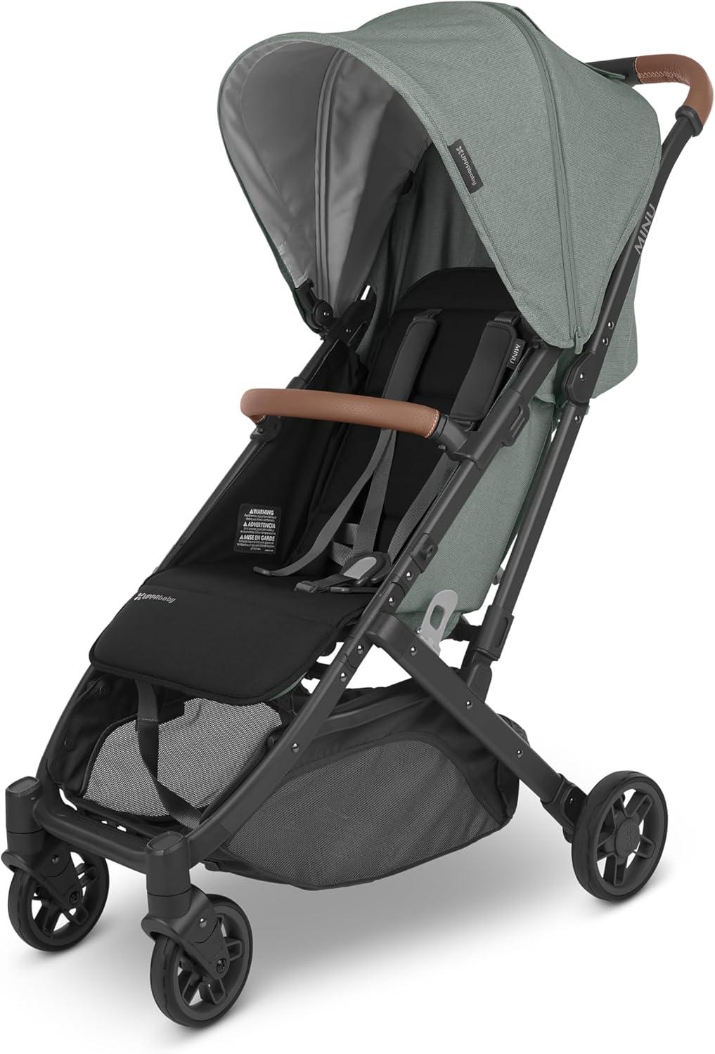 Green Mélange Lightweight Travel Stroller with Leather Accents