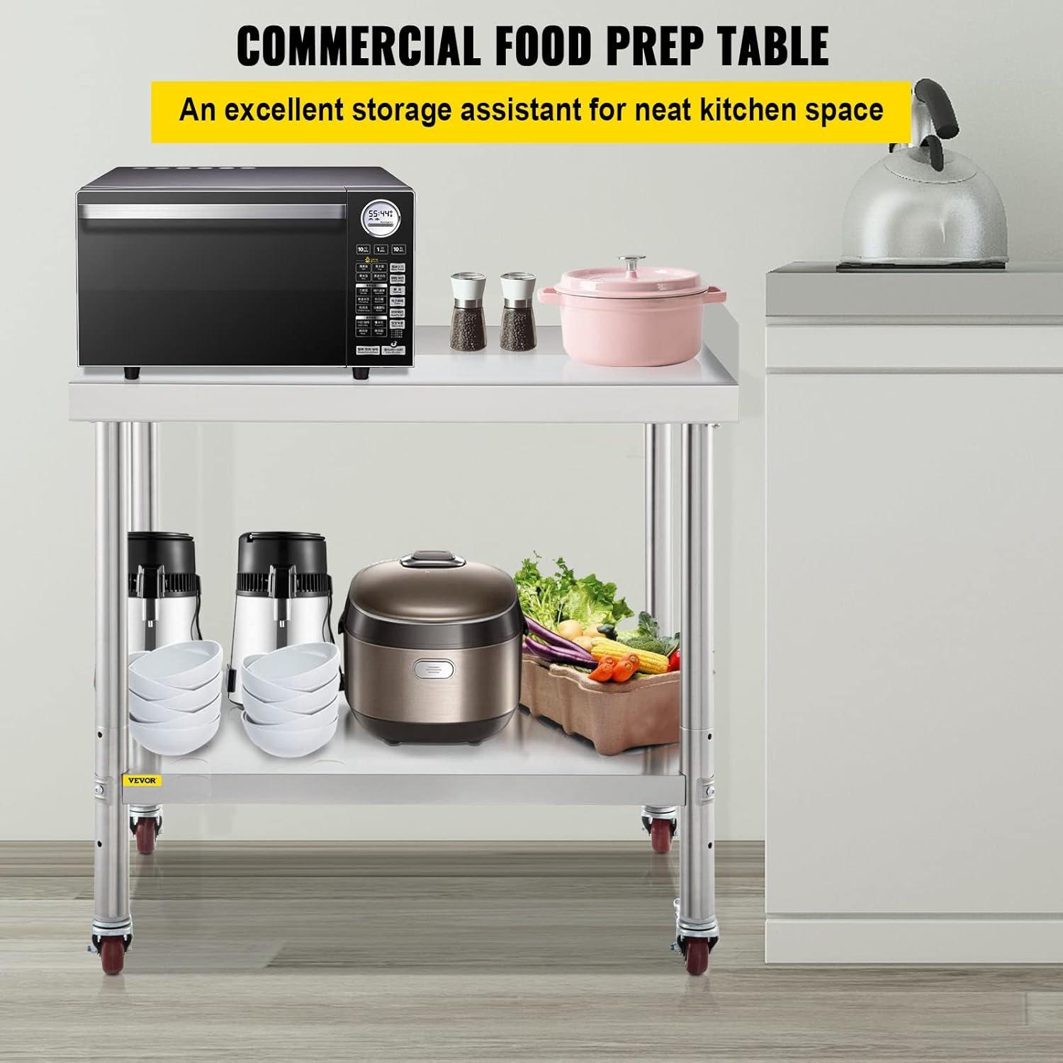 VEVOR Stainless Steel Adjustable Shelf Prep Table, Silver