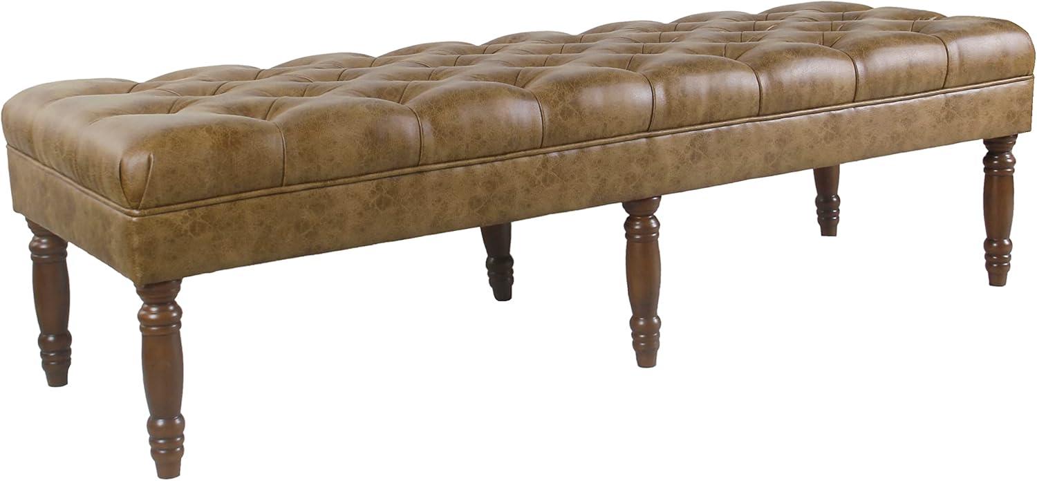 Light Brown Tufted Faux Leather Upholstered Bench