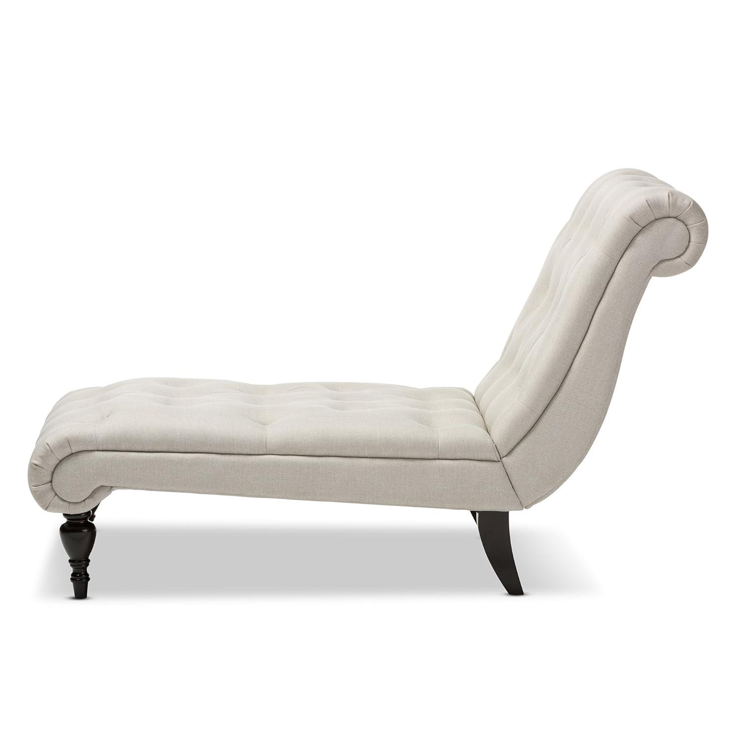 Baxton Studio Layla Mid-century Modern Light Beige Fabric Upholstered Button-tufted Chaise Lounge