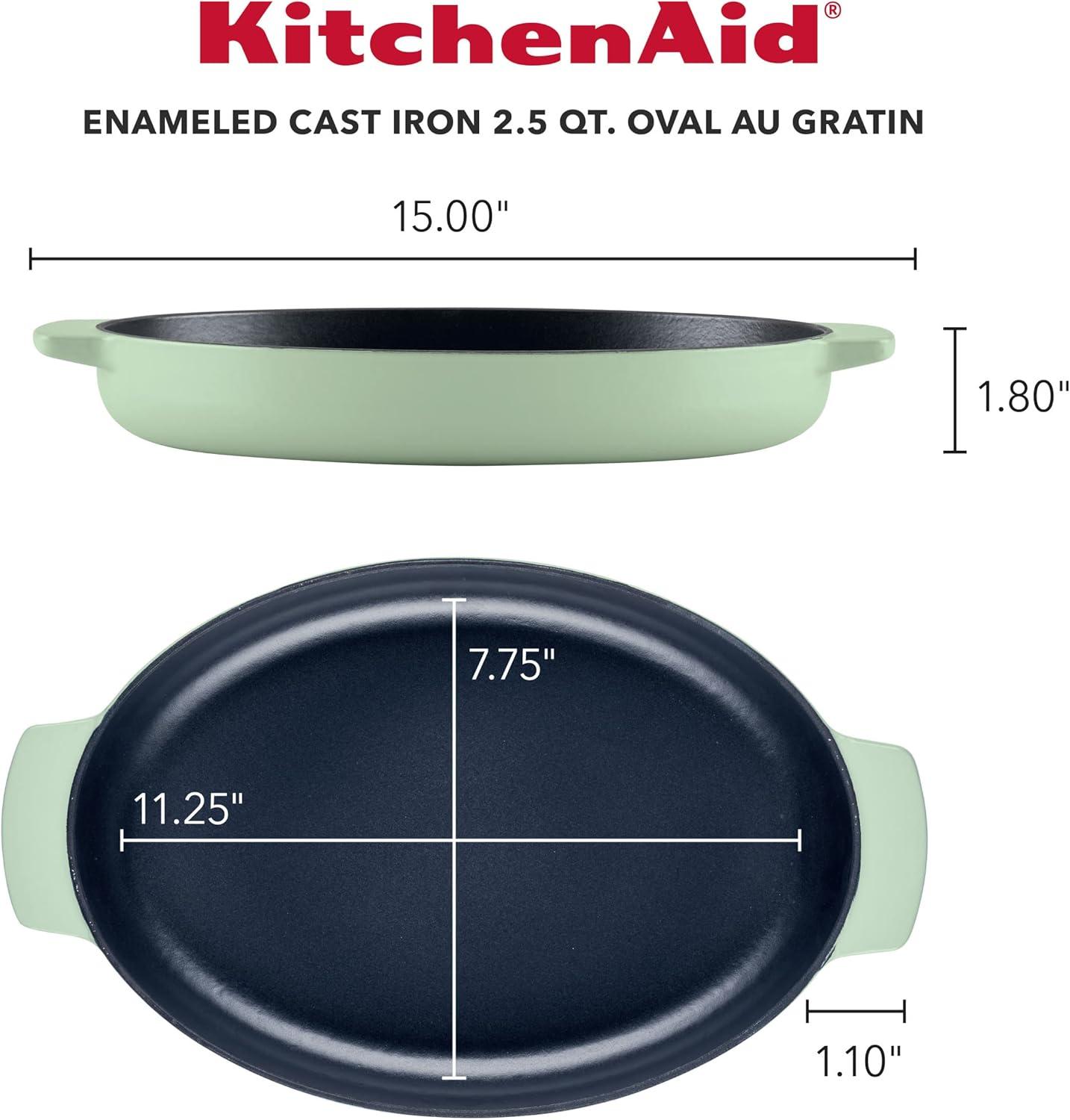 Pistachio Enameled Cast Iron Oval Au Gratin Pan, 2.5 Quart