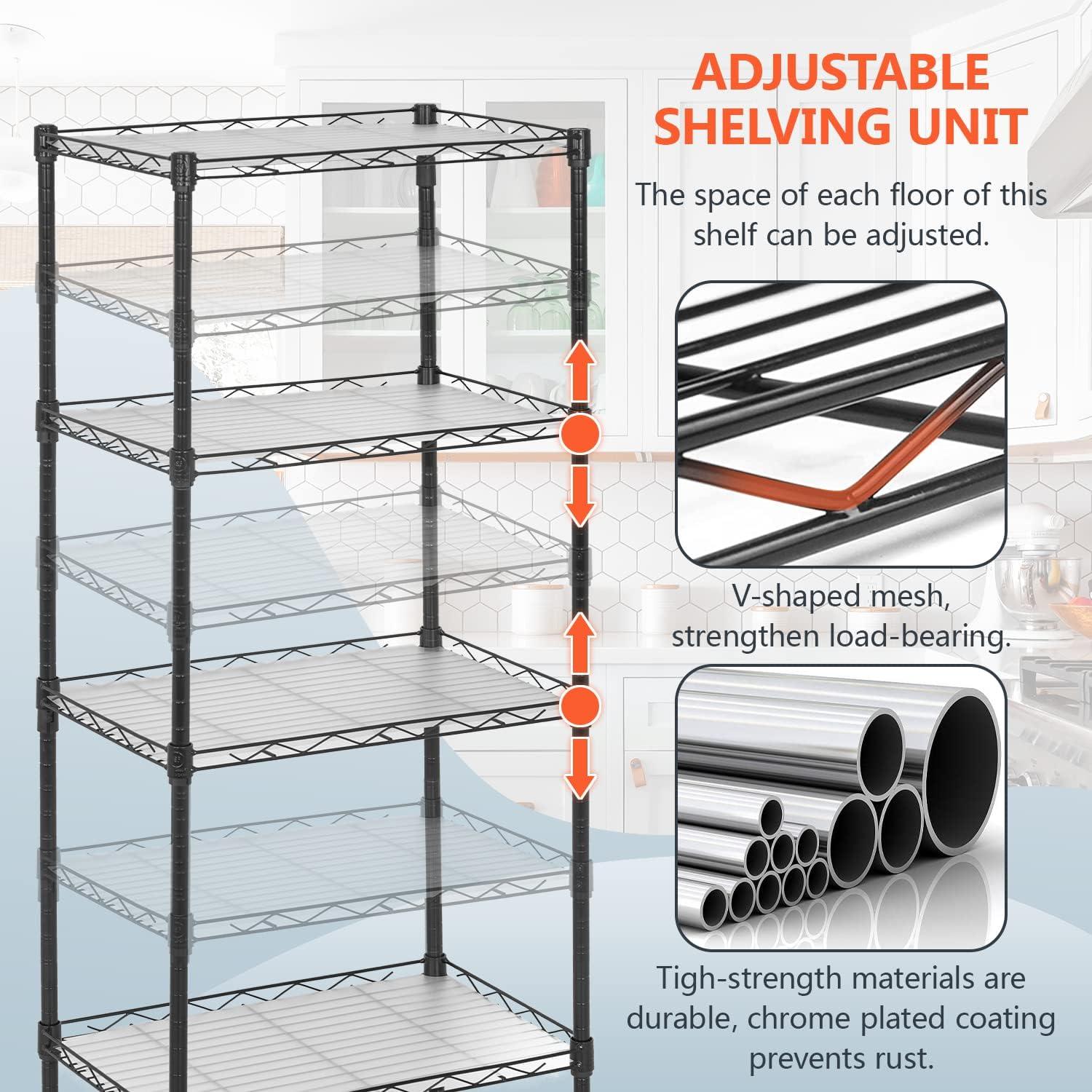 YRLLENSDAN 4 Tier Metal Shelving Units with 4 PP Sheets, 600 lbs Capacity Storage Shelves for Kitchen Heavy Duty Wire Shelving Rack for Pantry Closet Laundry