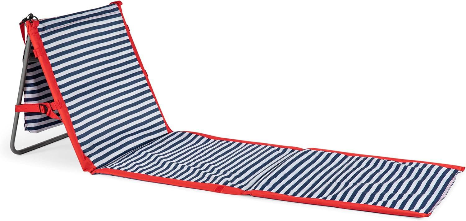 PICNIC TIME Beachcomber Portable Beach Mat - Soft Beach Lounger - Backpack Beach Chair & Tote, (Blue Pinstripe)