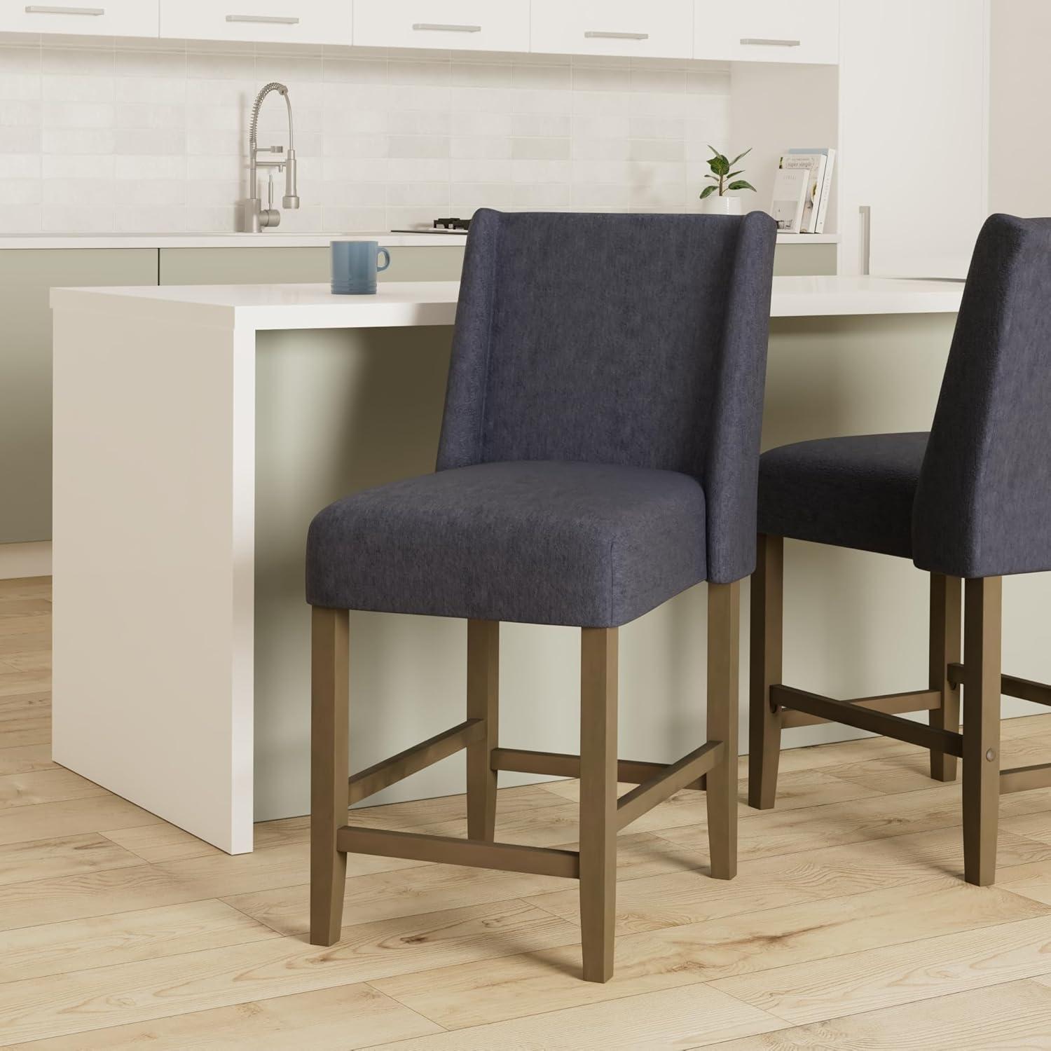24" Curved Top Counter Height Barstool Safari Taupe - HomePop: Kitchen Seating with Back, Wood Legs
