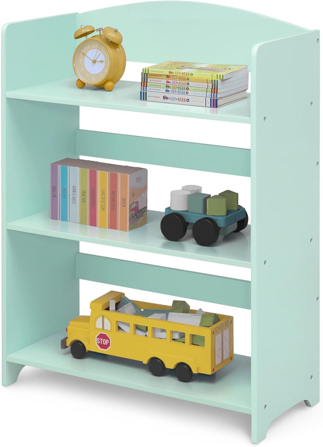 Mint Green Wooden Kids Bookshelf with Three Shelves