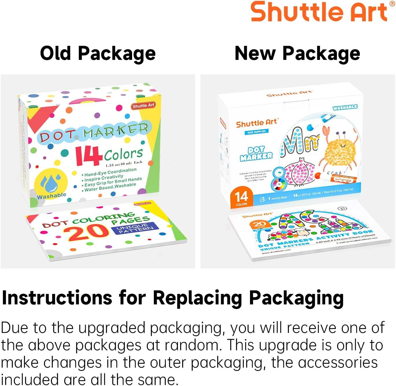 Shuttle Art Dot Markers, 14 Colors Bingo Daubers with 20 Unique Patterns of Dot Book for Art Activities, Non-Toxic Washable Coloring Markers