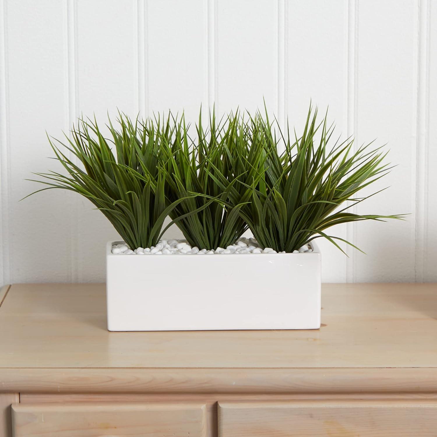 Nearly Natural 12-in Vanilla Grass in Rectangular Planter