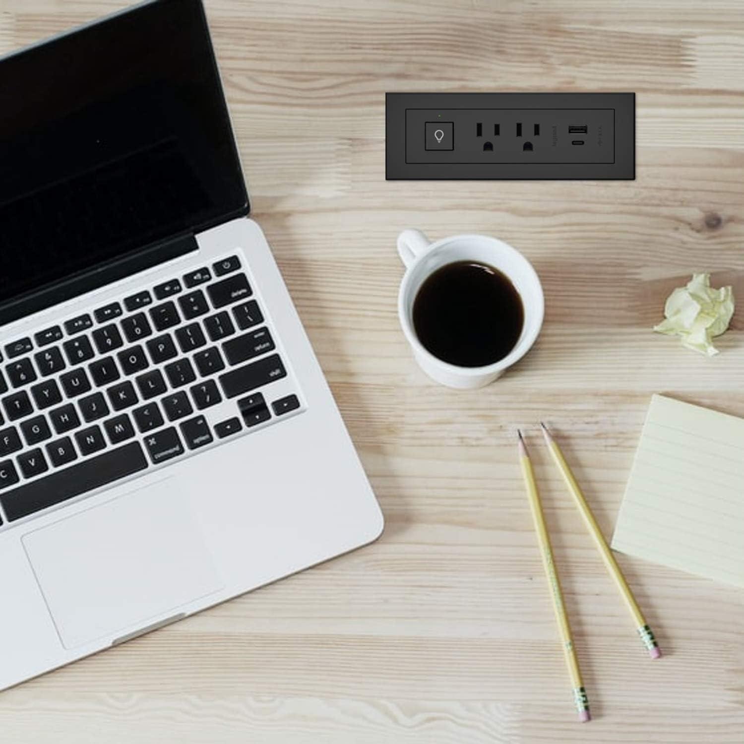 Black 6-Foot Metal and Plastic Power Strip with USB