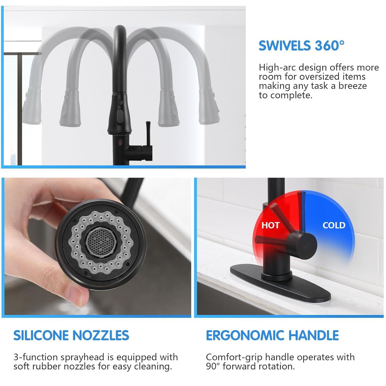 GAGALIFE Single Handle Pull Down Sprayer Kitchen Faucet High Arc Stainless Steel Faucet with 3-Function Sprayer JJL-CL-PT-SDP-G