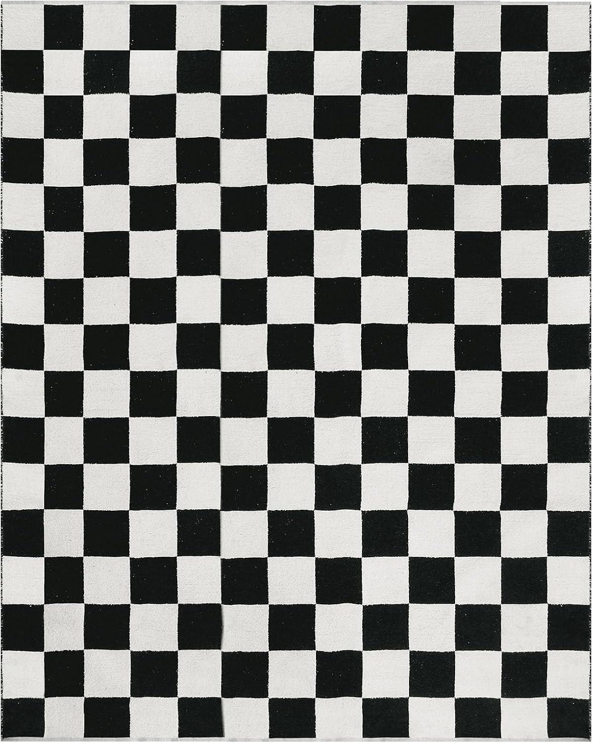 Luxe Weavers Checkered Black and White Geometric 8x10 Area Rug