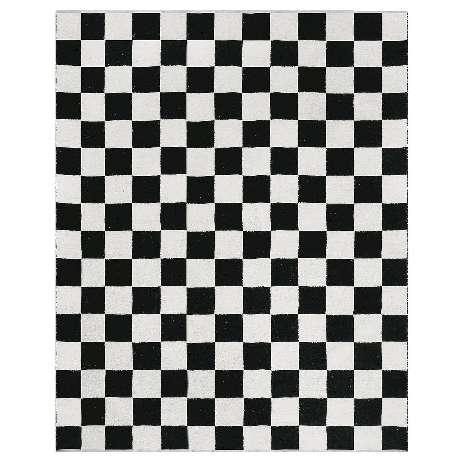 Luxe Weavers Checkered Black and White Geometric 8x10 Area Rug