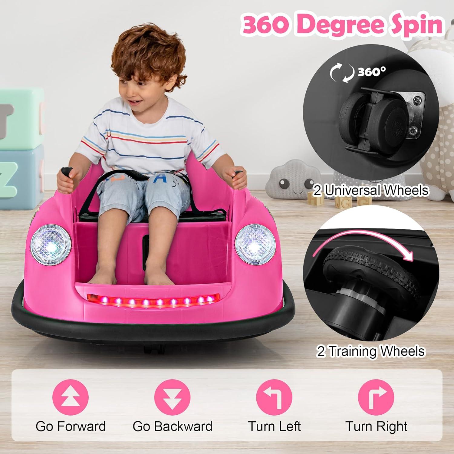 Gymax 12V Electric Kids Ride on Bumper Car Battery Powered Bumping Car w/ Remote Control Pink