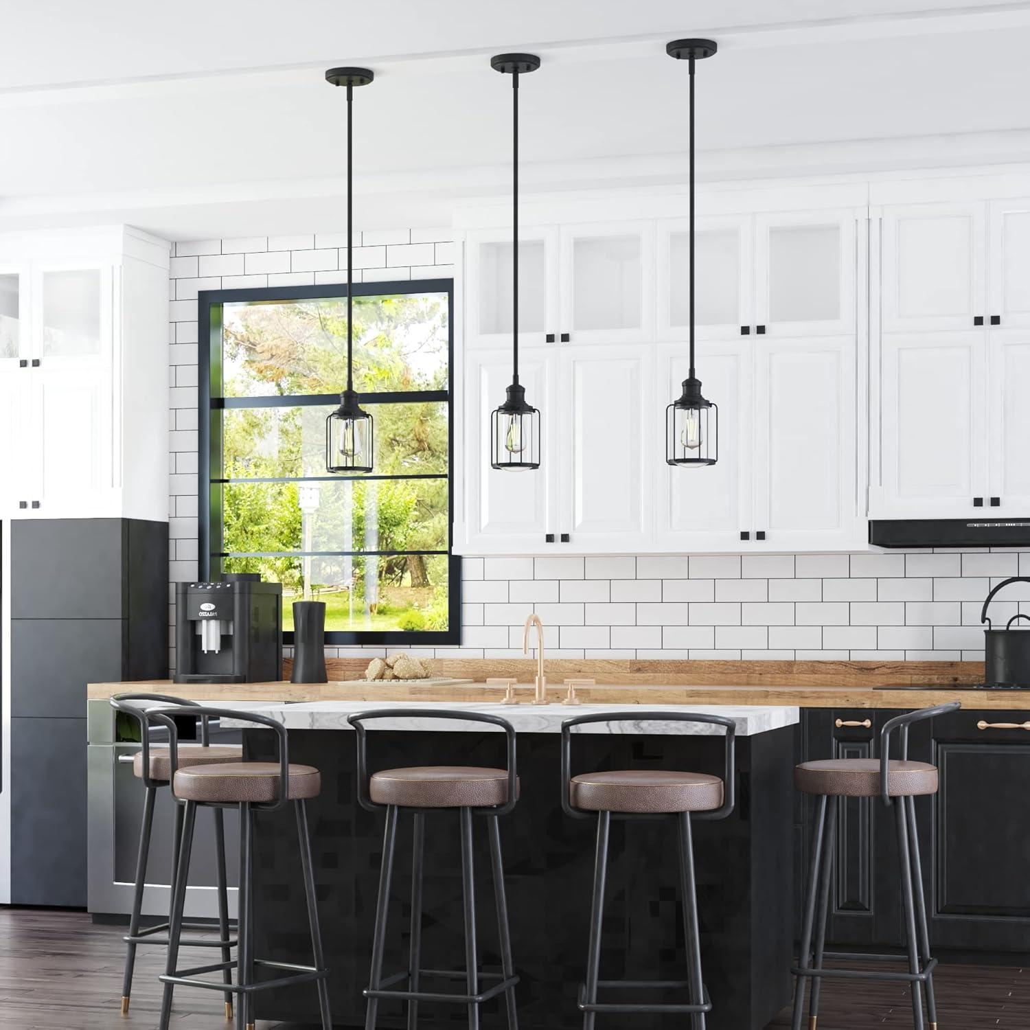 Matte Black Industrial Farmhouse Pendant Light with Clear Glass Shade