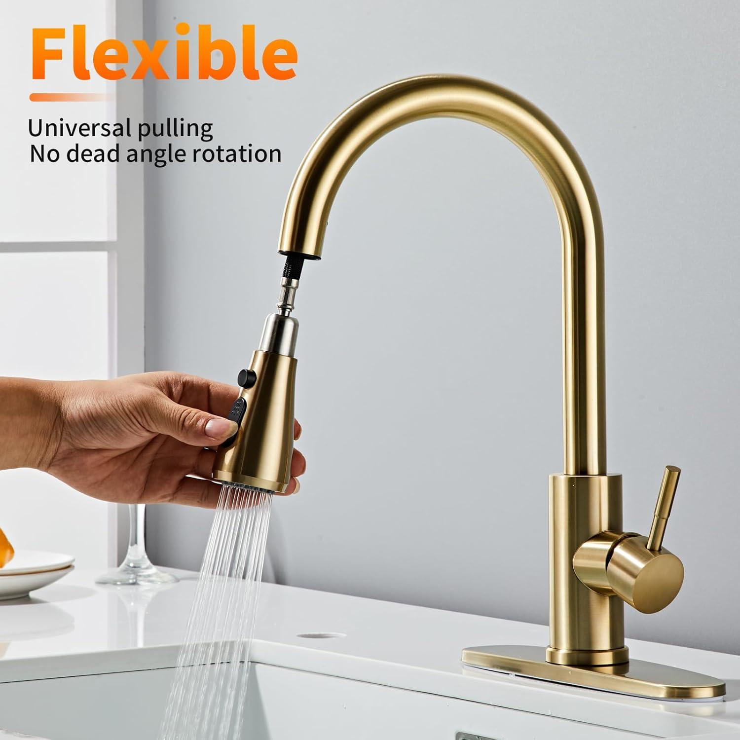 GAGALIFE Single Handle Pull Down Sprayer Kitchen Faucet High Arc Stainless Steel Faucet with 3-Function Sprayer JJL-CL-PT-SDP-C