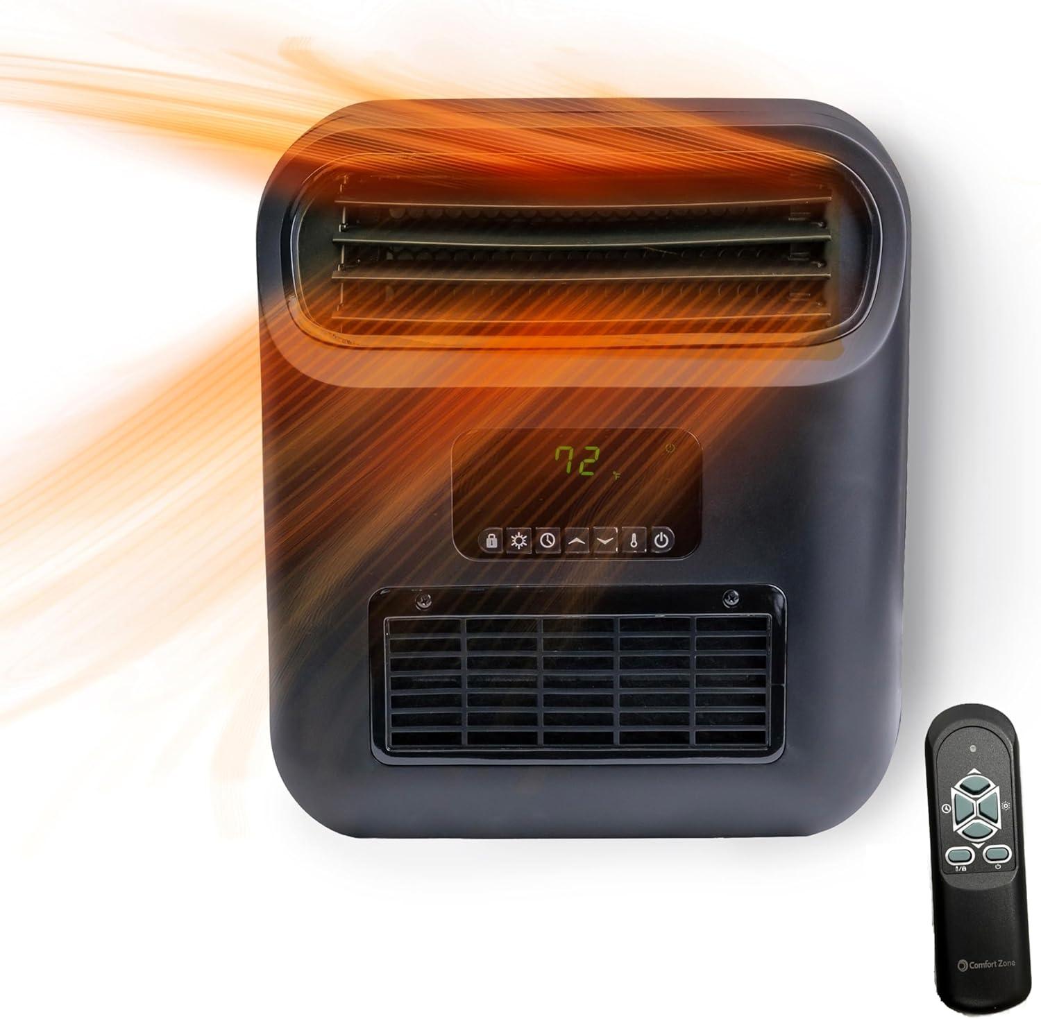 Comfort Zone 14" Slim Line Wall Mount Electric Space Heater with Stand, Remote Control, Digital Adjustable Thermostat, Timer, LCD Display, Safety Tip Over Switch, Overheat Protection, MT8142