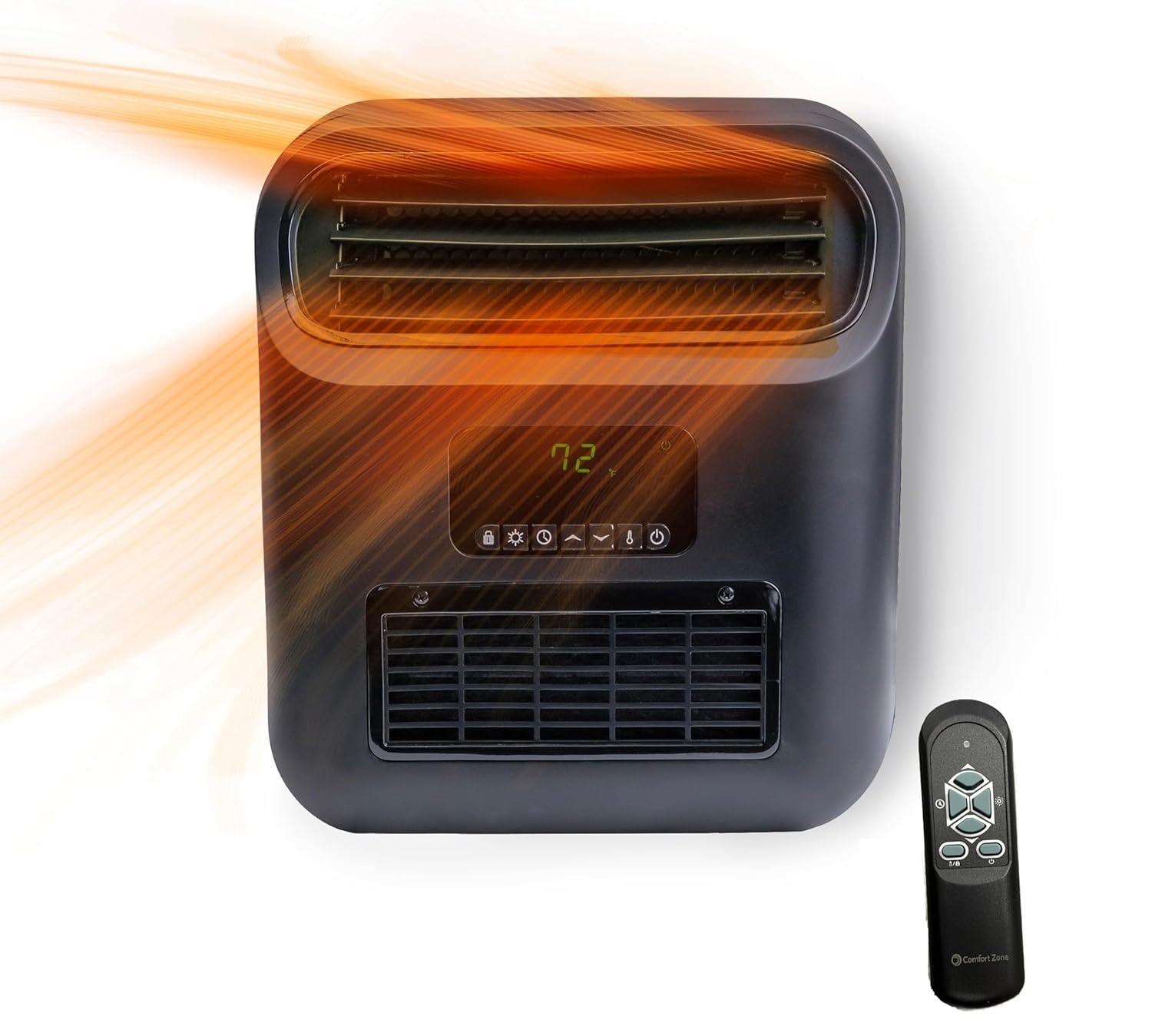 Comfort Zone 14" Slim Line Wall Mount Electric Space Heater with Stand, Remote Control, Digital Adjustable Thermostat, Timer, LCD Display, Safety Tip Over Switch, Overheat Protection, MT8142