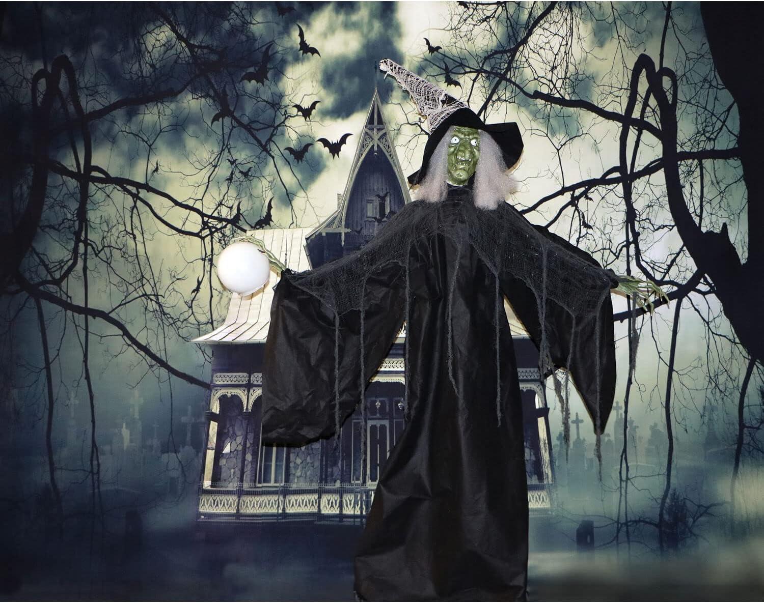 Haunted Hill Farm Lifesize Witch Prop with Lights and Sound, Indoor/Covered Outdoor Halloween Decoration