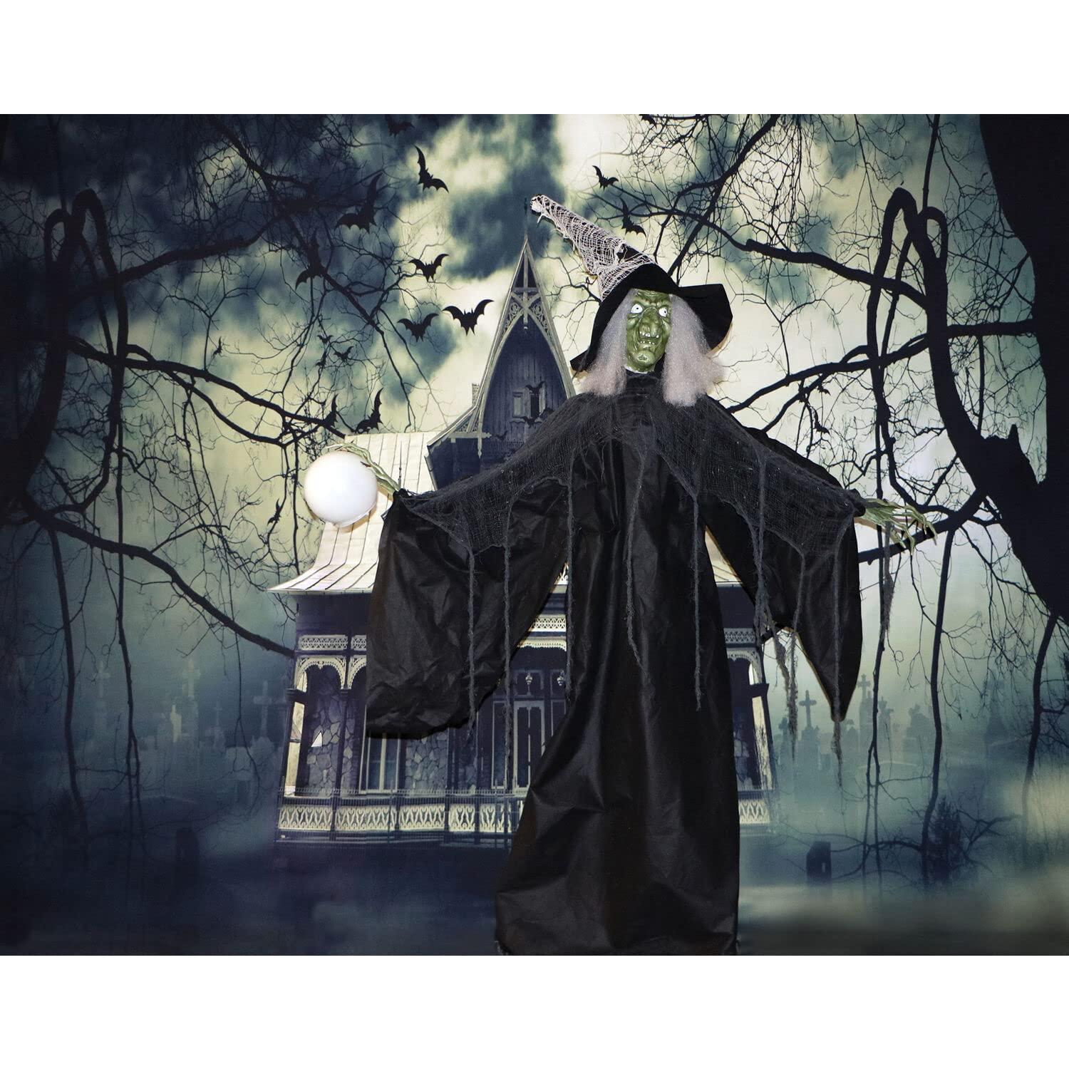 Haunted Hill Farm Lifesize Witch Prop with Lights and Sound, Indoor/Covered Outdoor Halloween Decoration