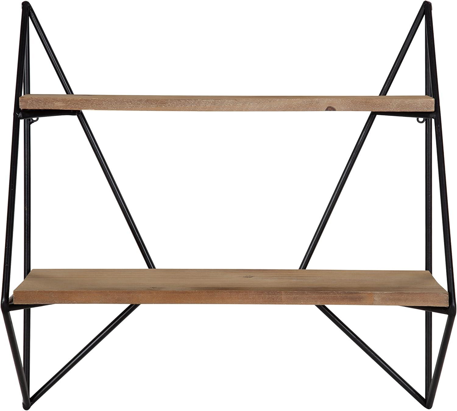 Rustic Brown and Black Two-Tier Floating Wall Shelf