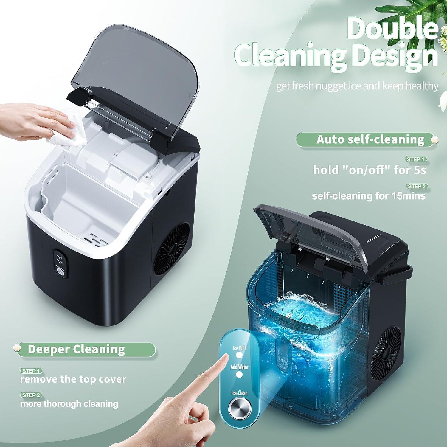 Black Portable Countertop Nugget Ice Maker with Self-Cleaning