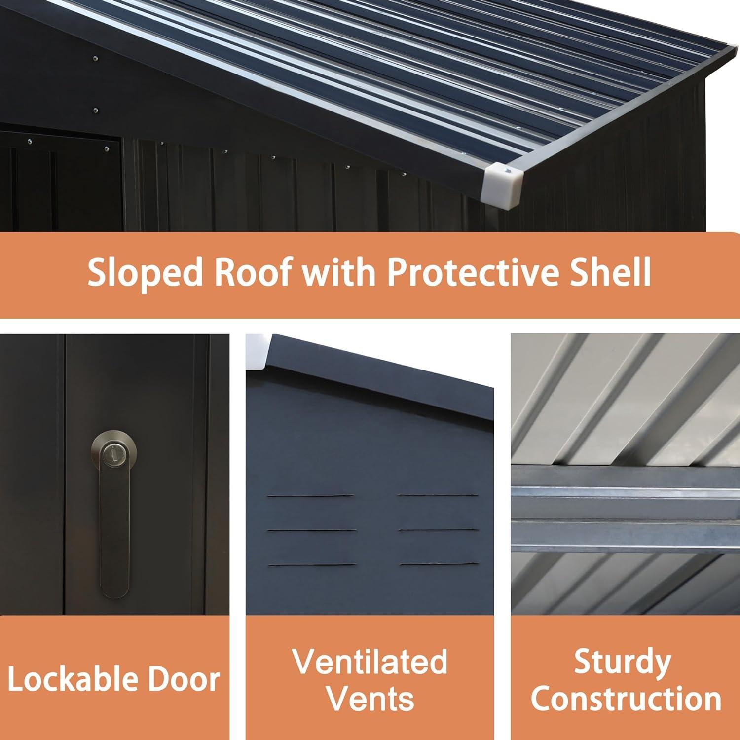 Gray 8x10 FT Metal Outdoor Storage Shed with Lockable Doors