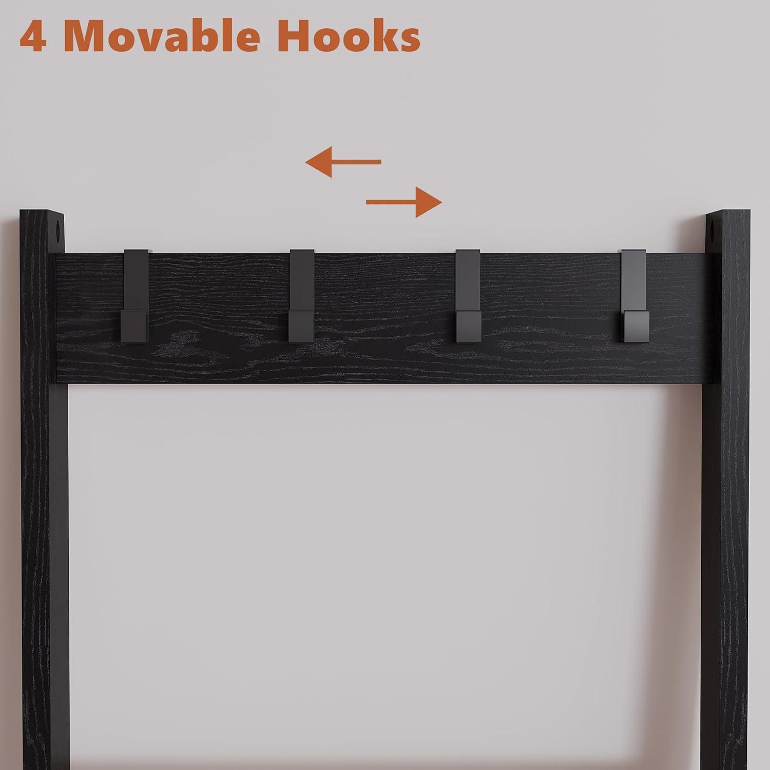 6 Tier Blanket Ladder Shelf For Living Room And Bedroom, Ladder Holder With 4 Metal Hooks, 5.2Ft Blanket Quilt Holder Rack, Farmhouse Ladder Rack For Storage And Home Decor