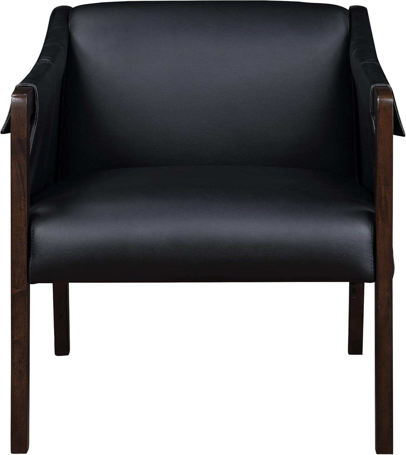 Parkfield Accent Chair in Black Faux Leather with Walnut Frame