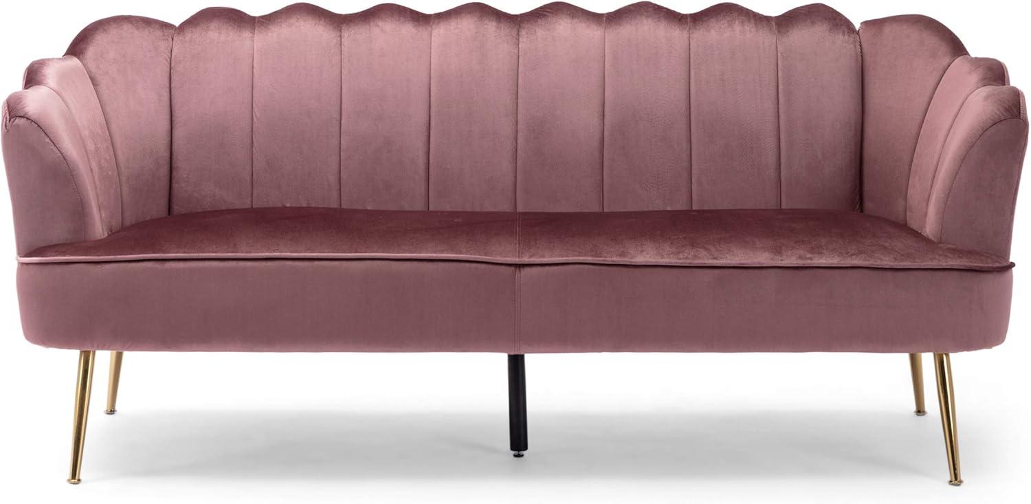 Blush Pink Velvet Shell Design 3-Seater Sofa with Gold Legs