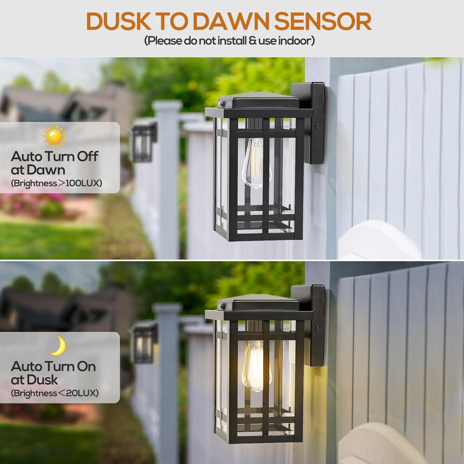 Black Modern Outdoor Wall Lanterns with Tempered Glass Shade, 9.76''