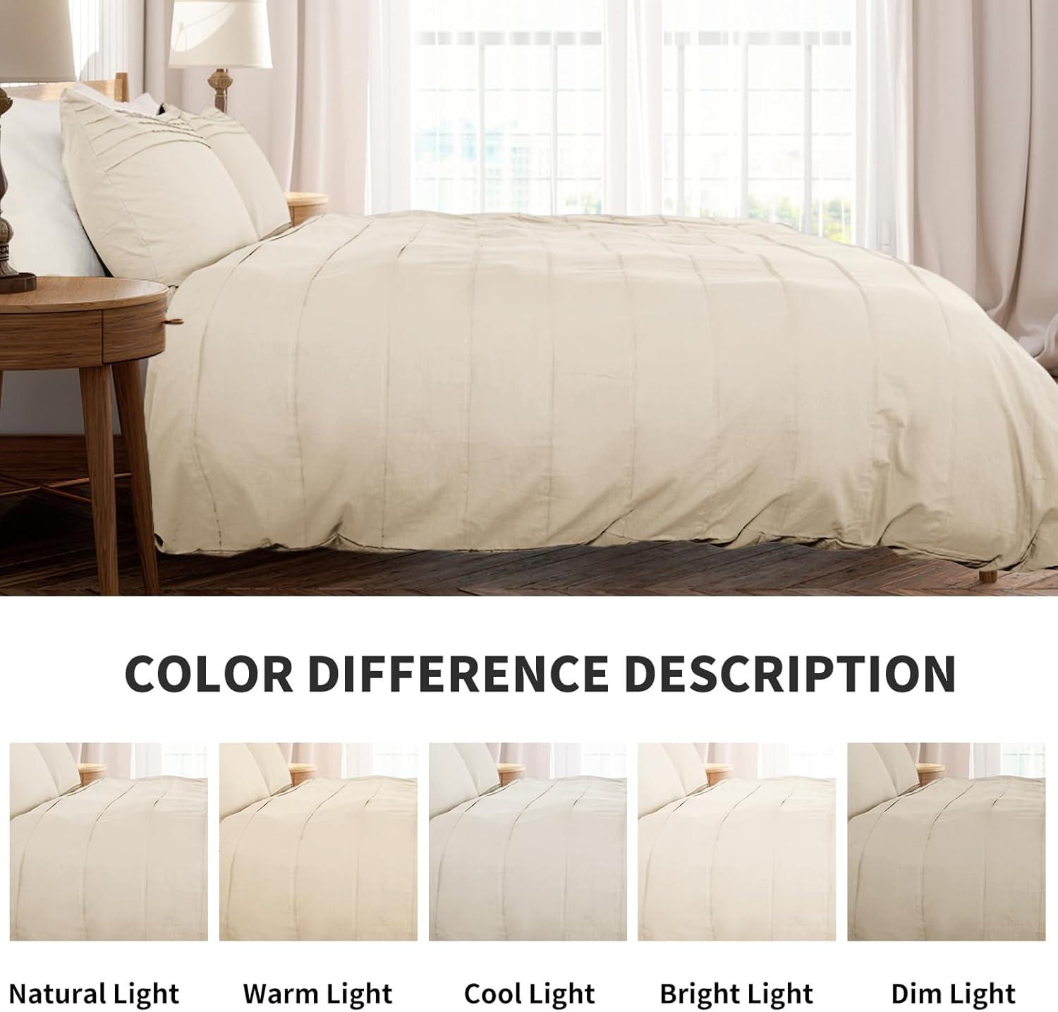 NEXHOME PRO Duvet Cover Set 100% Washed Cotton Oversized Queen 98"x98", Organic Natural Linen Look Textured 3 Pieces Bedding Set Apricot Yellow with Zipper Closure, Breathable, Soft (No Comforter)
