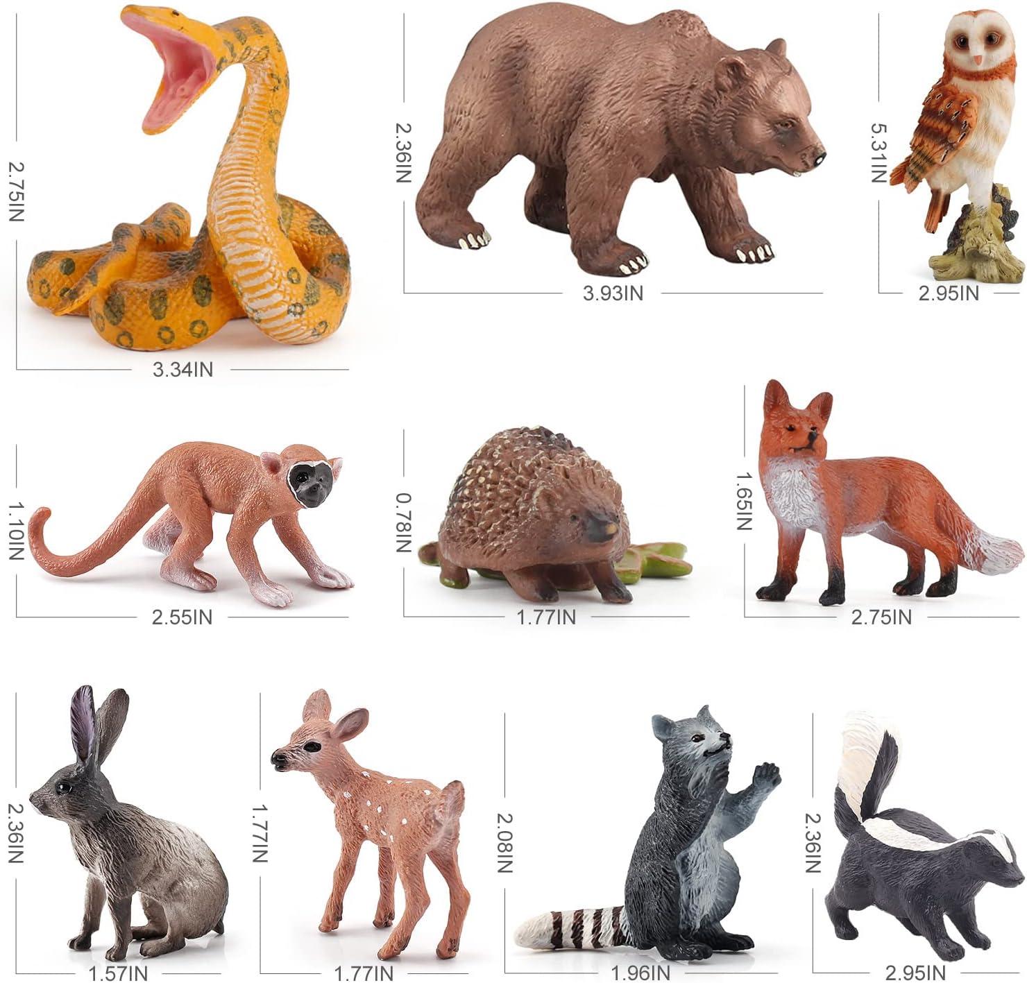 Forest Animal Figure Realistic Playset 10PCS Woodland Animal Figurines Toys Set Cake Toppers School Project Diorama Model Toy for Kids Fox Figurine Deer Figurine