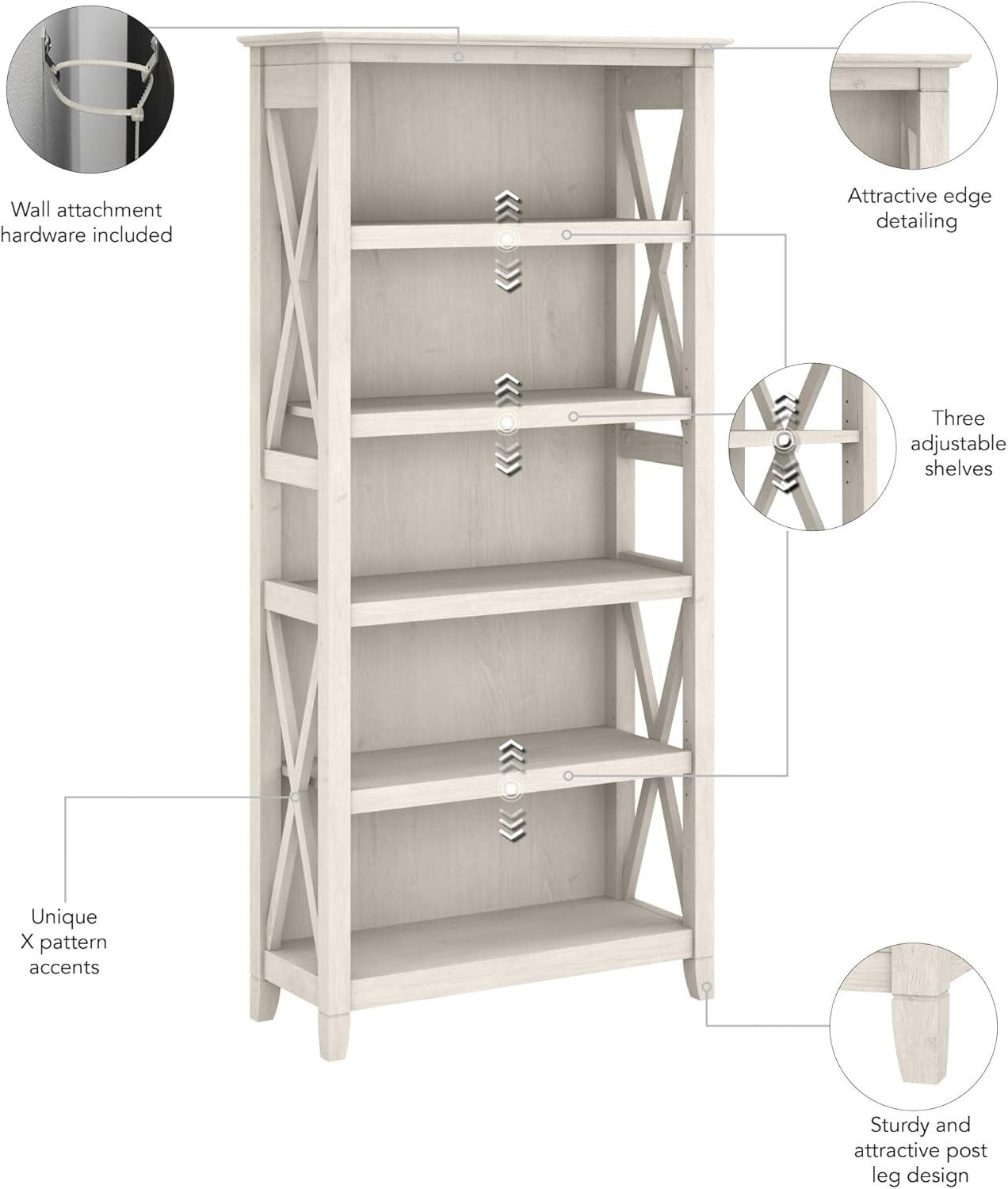 Bush Furniture Key West Tall 5 Shelf Bookcase in Linen White Oak